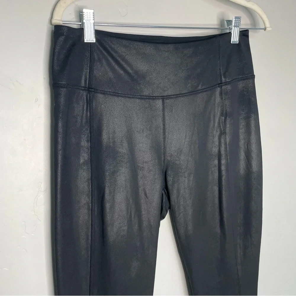 Athleta Delancey Gleam Tight‎ Leggings Black Medium Faux Leather Pockets M